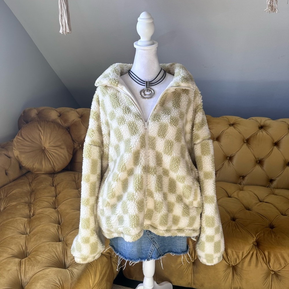 Checkered Fleece Sherpa Jacket